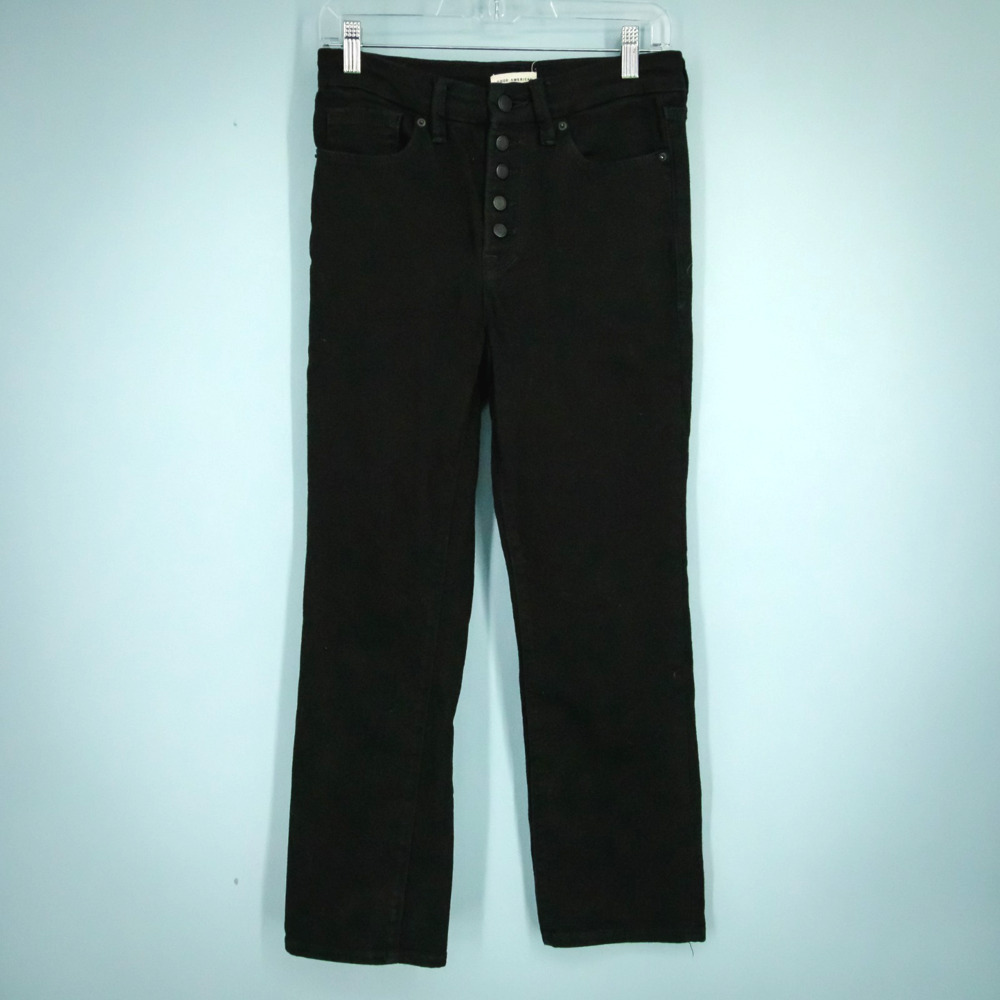 Good American Size 6 28 Black Good Legs Button Fly Straight Cotton Stretch Jeans